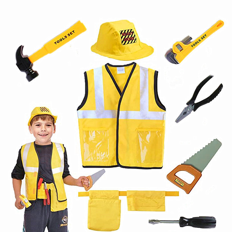Tools Workshop Kids - Bouwvakkervestkostuum voor peuters, 5-delige speelset voor